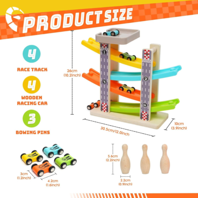 Circuit de Mașinuțe Colorate din Lemn pentru Copii