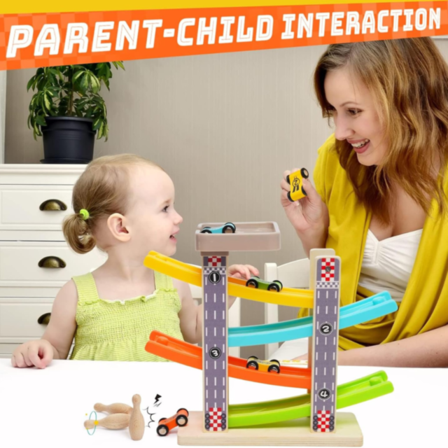 Circuit de Mașinuțe Colorate din Lemn pentru Copii