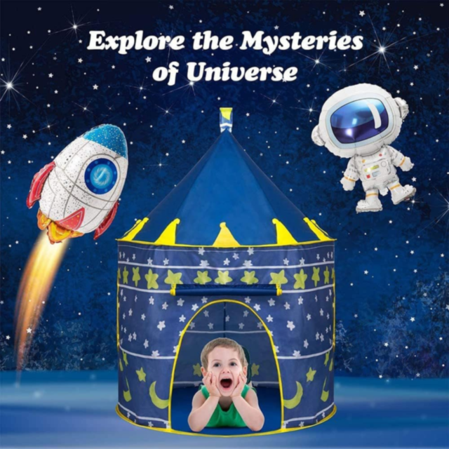 Căsuță de Joacă Tip Cort Castel pentru Copii, Design cu Stele și Lună, 135 cm