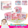 Casă de Păpuși cu 3 Etaje, Mobilier și Păpuși Incluse – Castelul Roz de Joacă