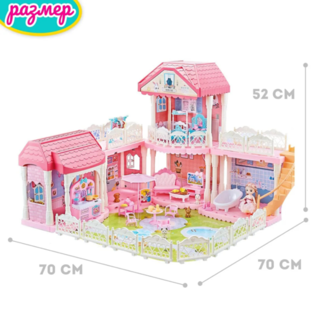 Casă de Păpuși cu 3 Etaje, Mobilier și Păpuși Incluse – Castelul Roz de Joacă
