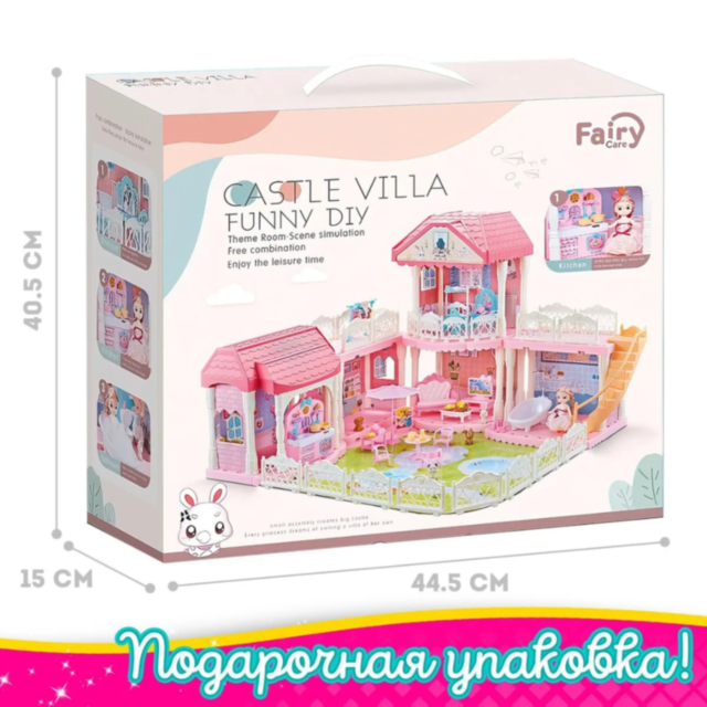 Casă de Păpuși cu 3 Etaje, Mobilier și Păpuși Incluse – Castelul Roz de Joacă