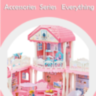 Casă de Păpuși cu 3 Etaje, Mobilier și Păpuși Incluse – Castelul Roz de Joacă