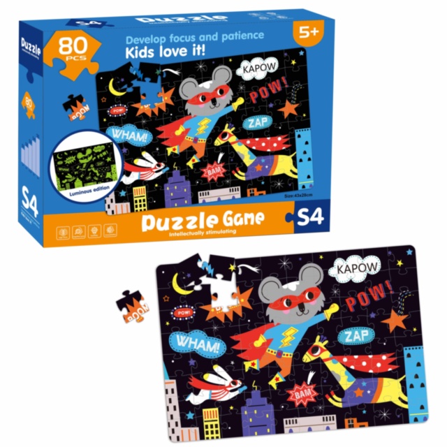 Puzzle Fosforescent Super-Eroi, 80 piese, 43 x 28cm