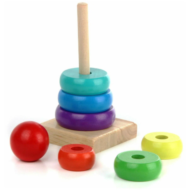 Turn de stivuire curcubeu din lemn - Joc educativ