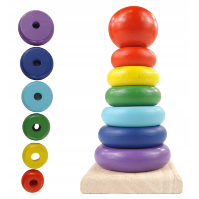 Turn de stivuire curcubeu din lemn - Joc educativ