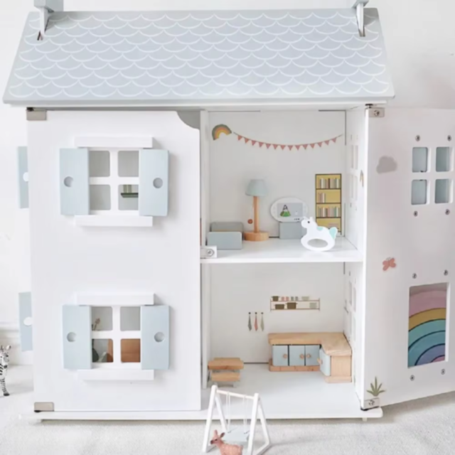 Casă de Păpuși Elegantă cu Mobilier din Lemn