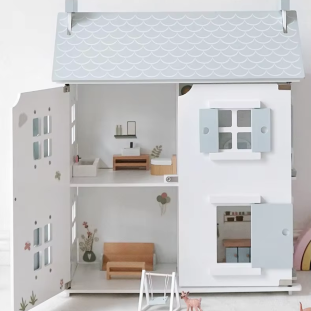 Casă de Păpuși Elegantă cu Mobilier din Lemn