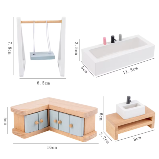 Casă de Păpuși Elegantă cu Mobilier din Lemn