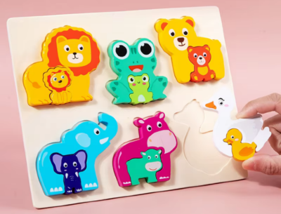 Puzzle de lemn cu animale și puii lor | image