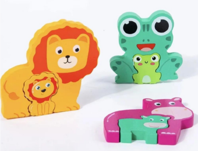 Puzzle de lemn cu animale și puii lor | image