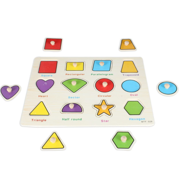 Puzzle din Lemn cu Forme Geometrice și Tablă de Scris