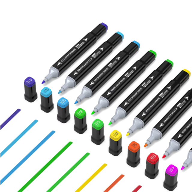 Set de 36 Markere Colorate Dublu Vârf cu Husă Compactă