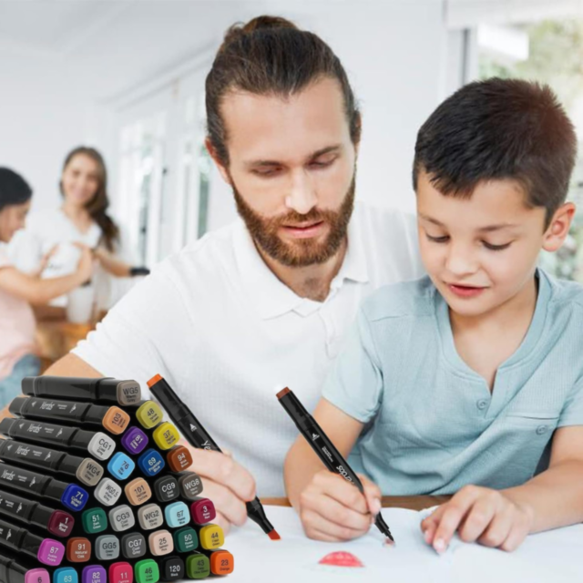 Set de 36 Markere Colorate Dublu Vârf cu Husă Compactă