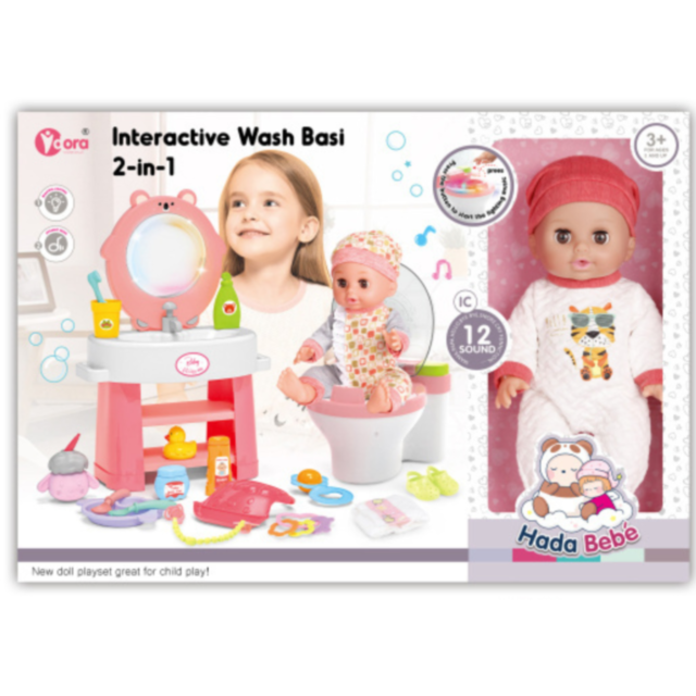 Păpușă Interactivă cu Toaletă și Chiuvetă cu Lumini și Sunete – Set Complet de Îngrijire 2 în 1