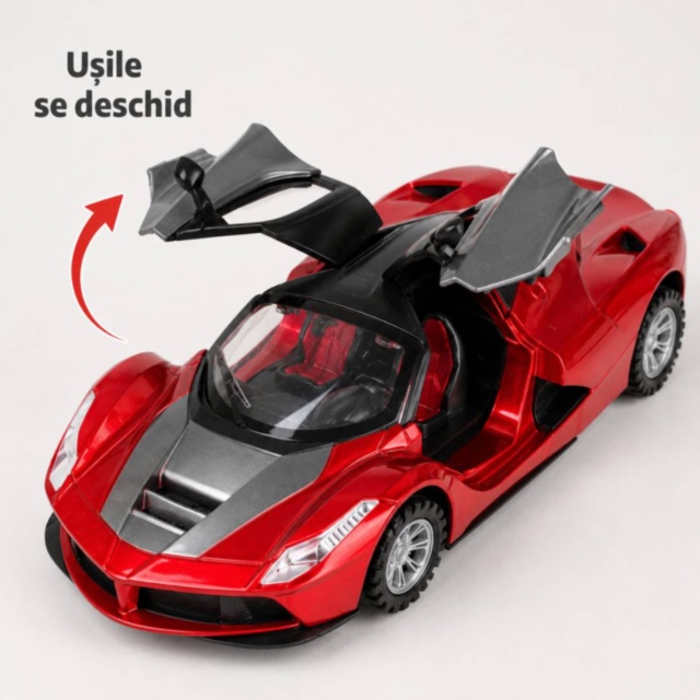 Mașină sport cu inerție și uși care se deschid