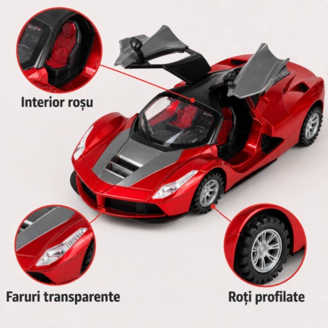 Mașină sport cu inerție și uși care se deschid