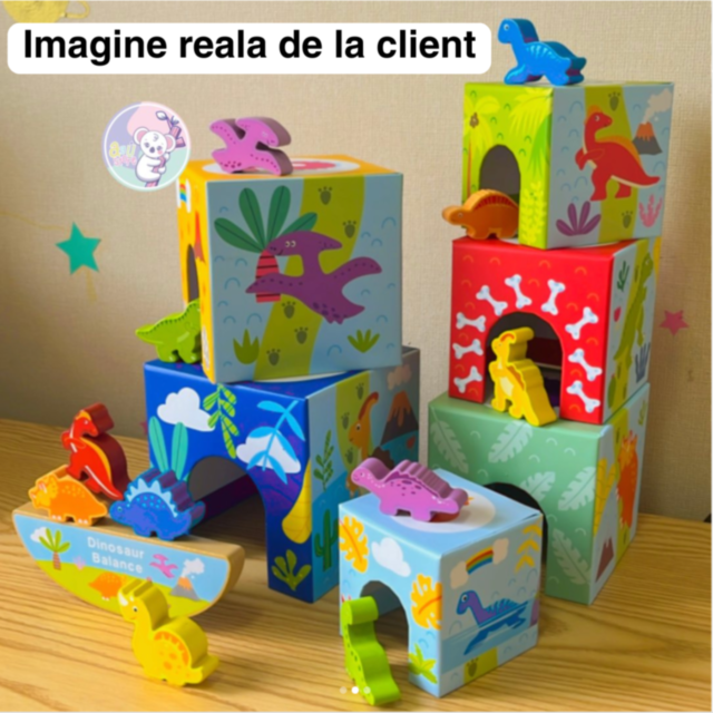 Set educativ de stivuire și echilibrare cu dinozauri