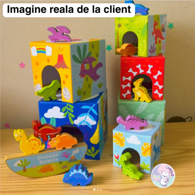 Set educativ de stivuire și echilibrare cu dinozauri