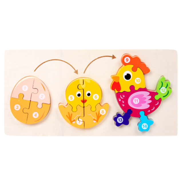 Puzzle evolutiv ou-pui-găină din lemn