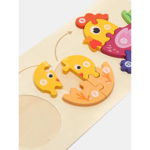 Puzzle evolutiv ou-pui-găină din lemn