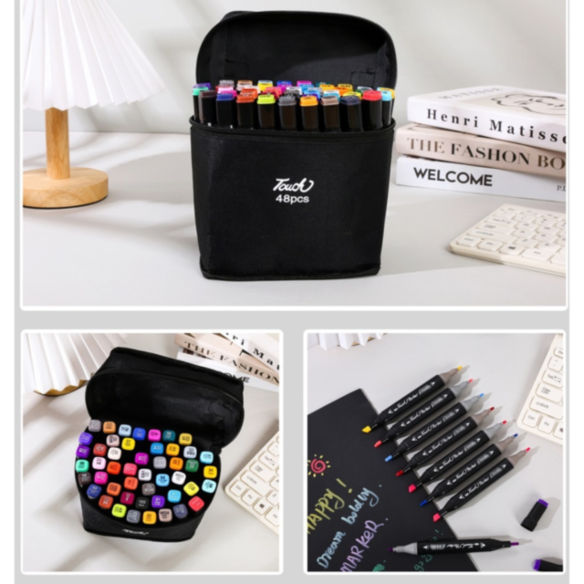 Set 48 de Markere Dublu Vârf cu Husă pentru Desene Creative