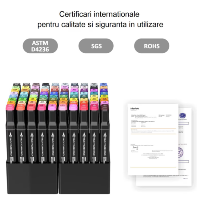 Set 48 de Markere Dublu Vârf cu Husă pentru Desene Creative