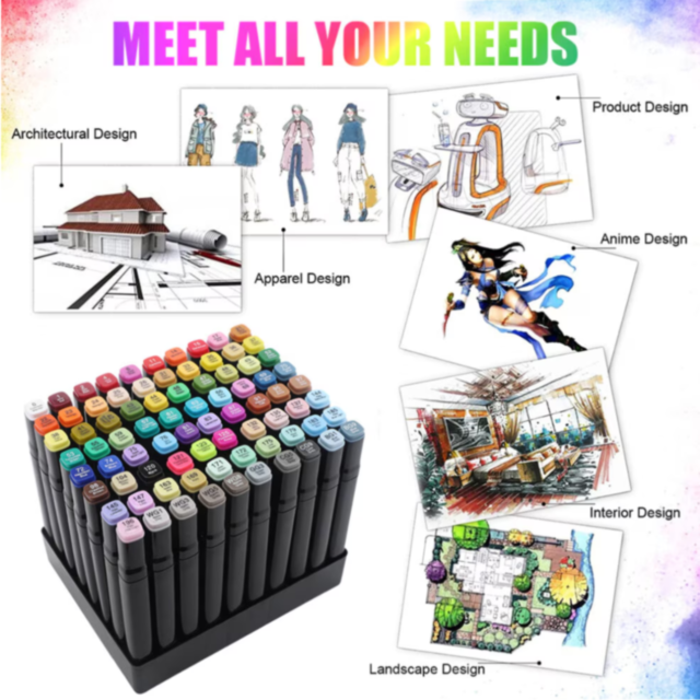 Set 48 de Markere Dublu Vârf cu Husă pentru Desene Creative