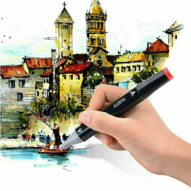 Set 48 de Markere Dublu Vârf cu Husă pentru Desene Creative