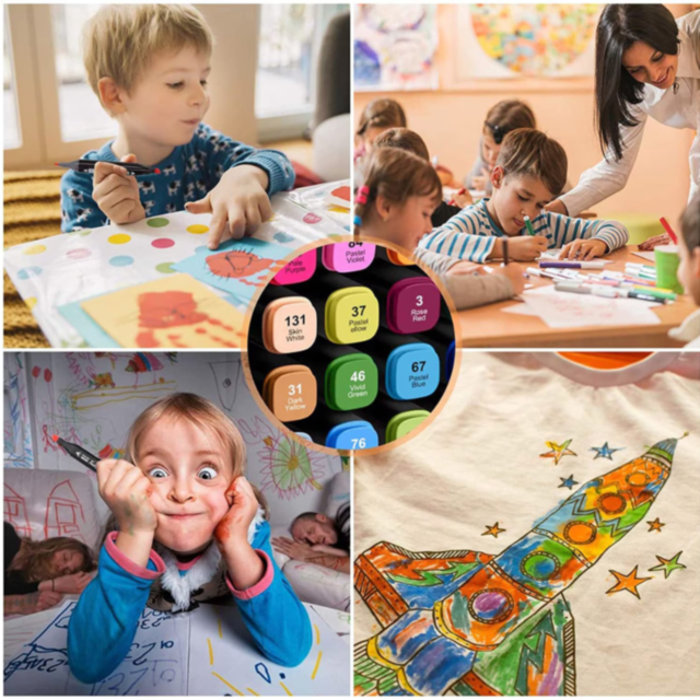 Set 48 de Markere Dublu Vârf cu Husă pentru Desene Creative