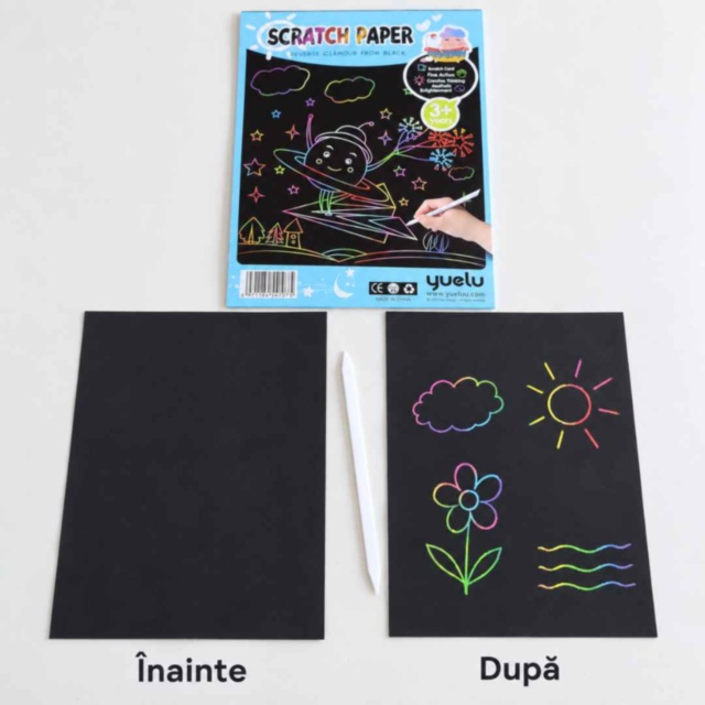 Set creativ Scratch Paper cu 10 foi curcubeu