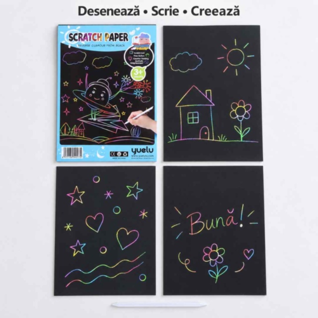 Set creativ Scratch Paper cu 10 foi curcubeu