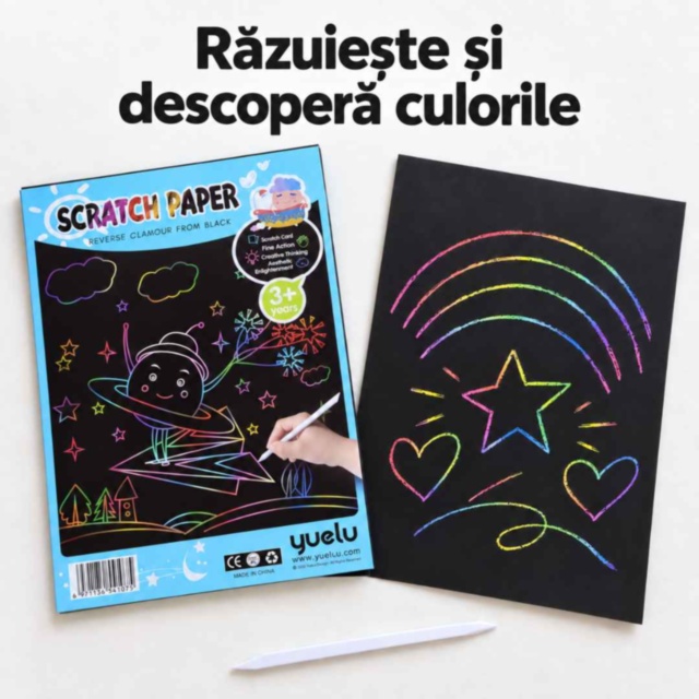 Set creativ Scratch Paper cu 10 foi curcubeu