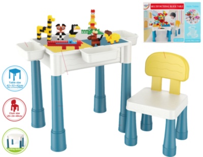 Masa cu Activități 7 în 1 cu Scăunel și 600 Blocuri de Construcție | image