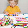 Set de cuburi din lemn cu șireturi educative Montessori