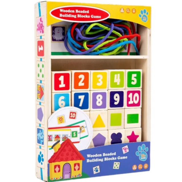 Set de cuburi din lemn cu șireturi educative Montessori