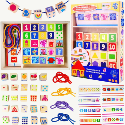 Set de cuburi din lemn cu șireturi educative Montessori | image