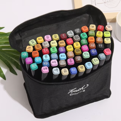 Set de 60 Markere Colorate Dublu Vârf cu Husă Practică | image