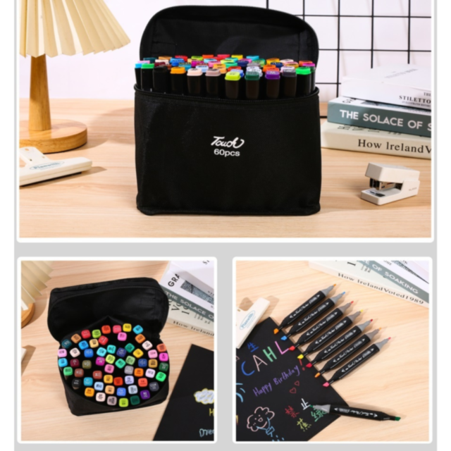 Set de 60 Markere Colorate Dublu Vârf cu Husă Practică