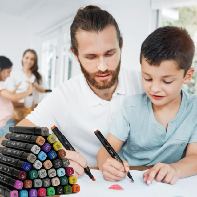 Set de 60 Markere Colorate Dublu Vârf cu Husă Practică