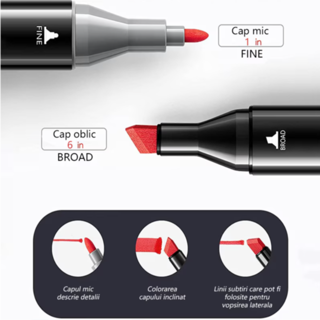 Set de 60 Markere Colorate Dublu Vârf cu Husă Practică