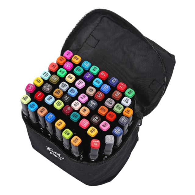 Set de 60 Markere Colorate Dublu Vârf cu Husă Practică