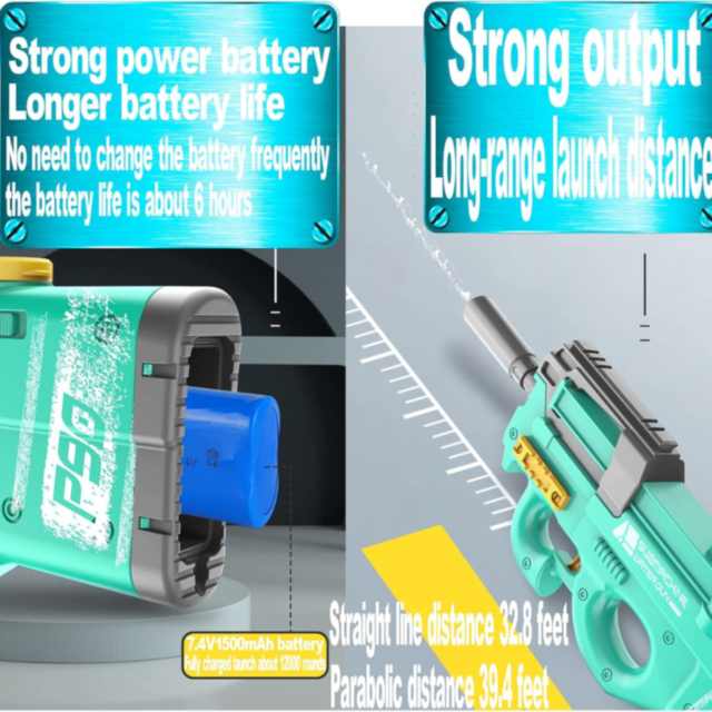 Pistol Electric cu Apă P90, Reîncărcabil USB, Jet Puternic (culoare aleatorie)