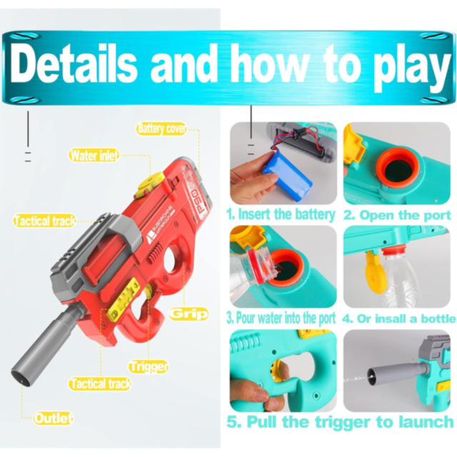 Pistol Electric cu Apă P90, Reîncărcabil USB, Jet Puternic (culoare aleatorie)