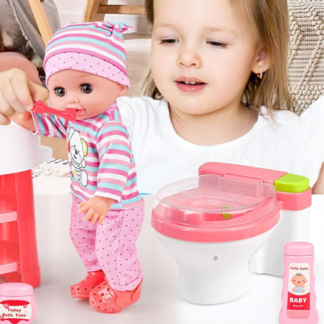 Păpușă Interactivă de 30 cm cu Oliță cu Lumină și 12 Sunete – Set Complet de Îngrijire