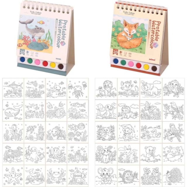 Carte de pictat cu acuarele și pensulă, 20 desene