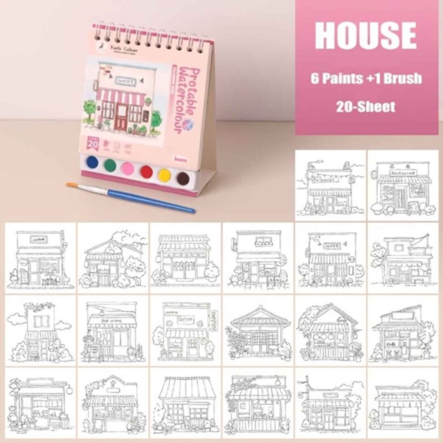 Carte de pictat cu acuarele și pensulă, 20 desene