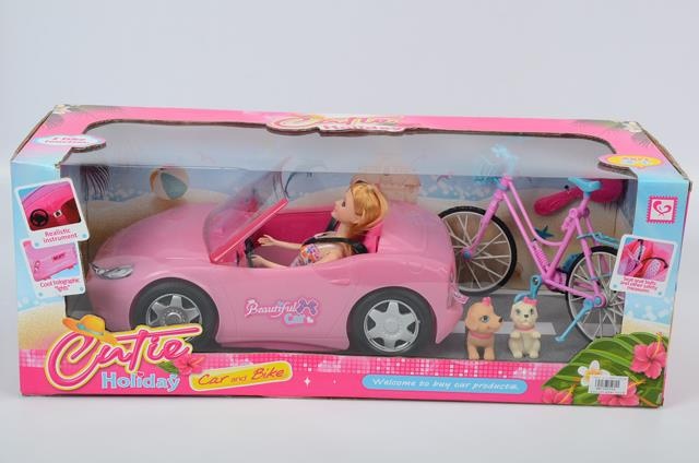 Set Papușa cu Masină, Bicicletă și Cățeluși 