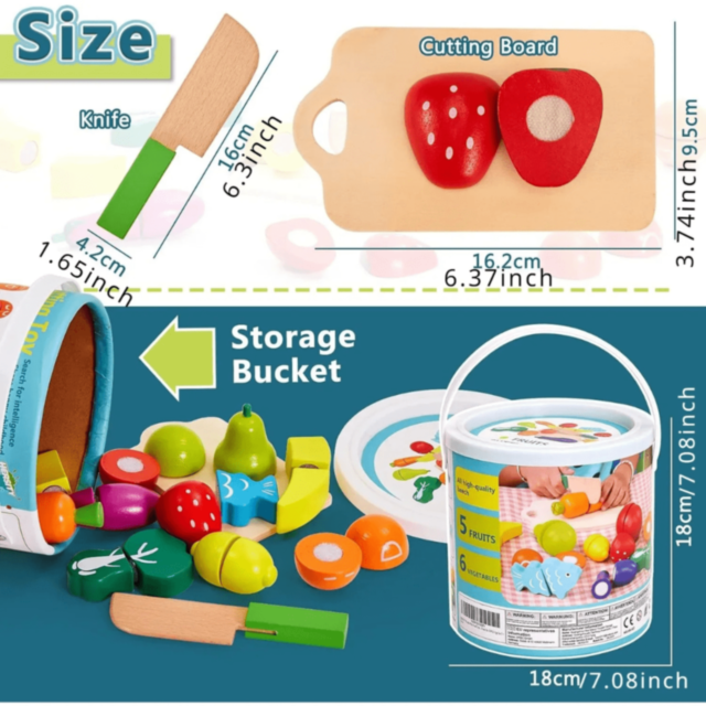 Set Fructe și Legume din Lemn de Tăiat – 27 piese