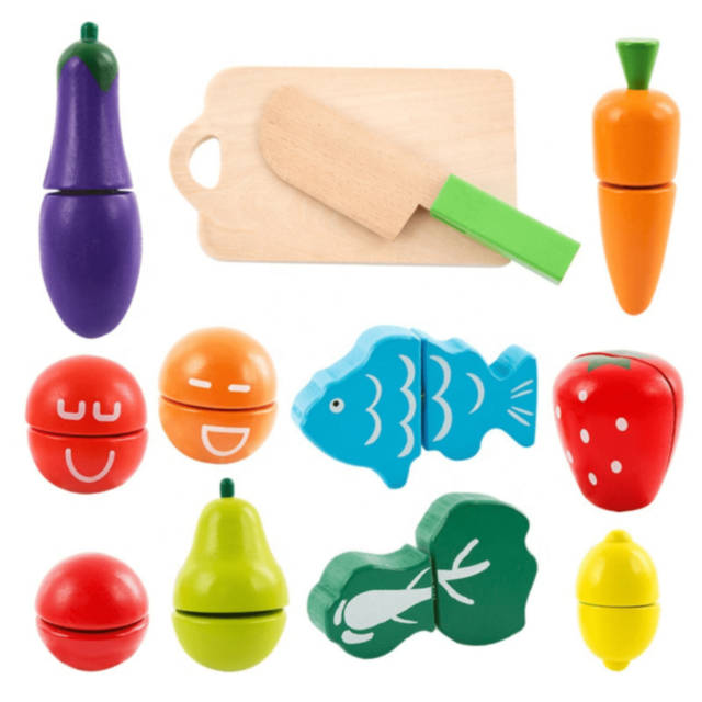 Set Fructe și Legume din Lemn de Tăiat – 27 piese